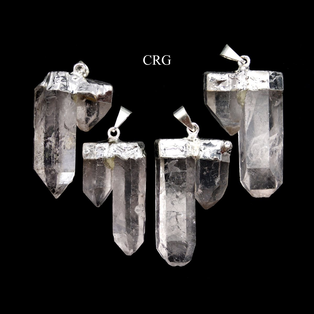 SET OF 4 - Crystal Quartz Double Point Pendant with Silver Plating / 1-2" AVG