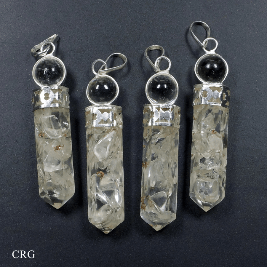 SET OF 4 - Crystal Quartz Orgonite Point Pendant with Crystal Ball / 1.5" AVG