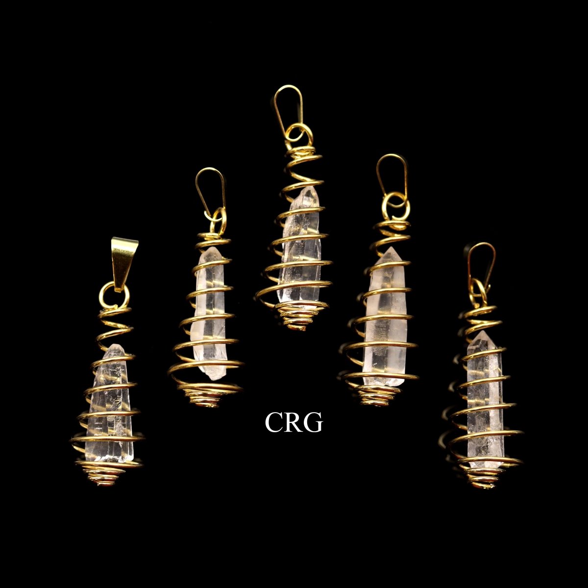 Crystal Quartz Point Pendant in Gold Wire Spiral Cage 1 Inch (4 Pieces)