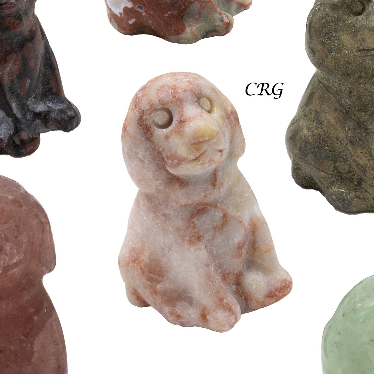 Set of 4 - Dogs Sitting Gemstone Crystal Carvings