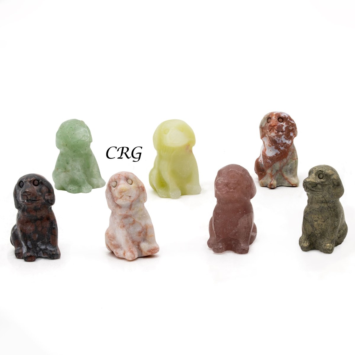Set of 4 - Dogs Sitting Gemstone Crystal Carvings
