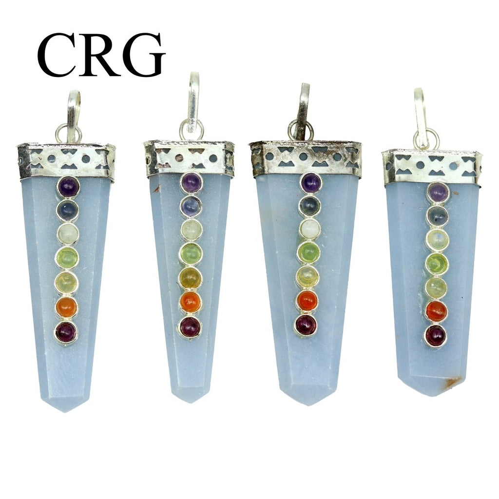 SET OF 4 - Flat Angelite Point Pendant with 7 Stone Overlay / 1.5" AVG