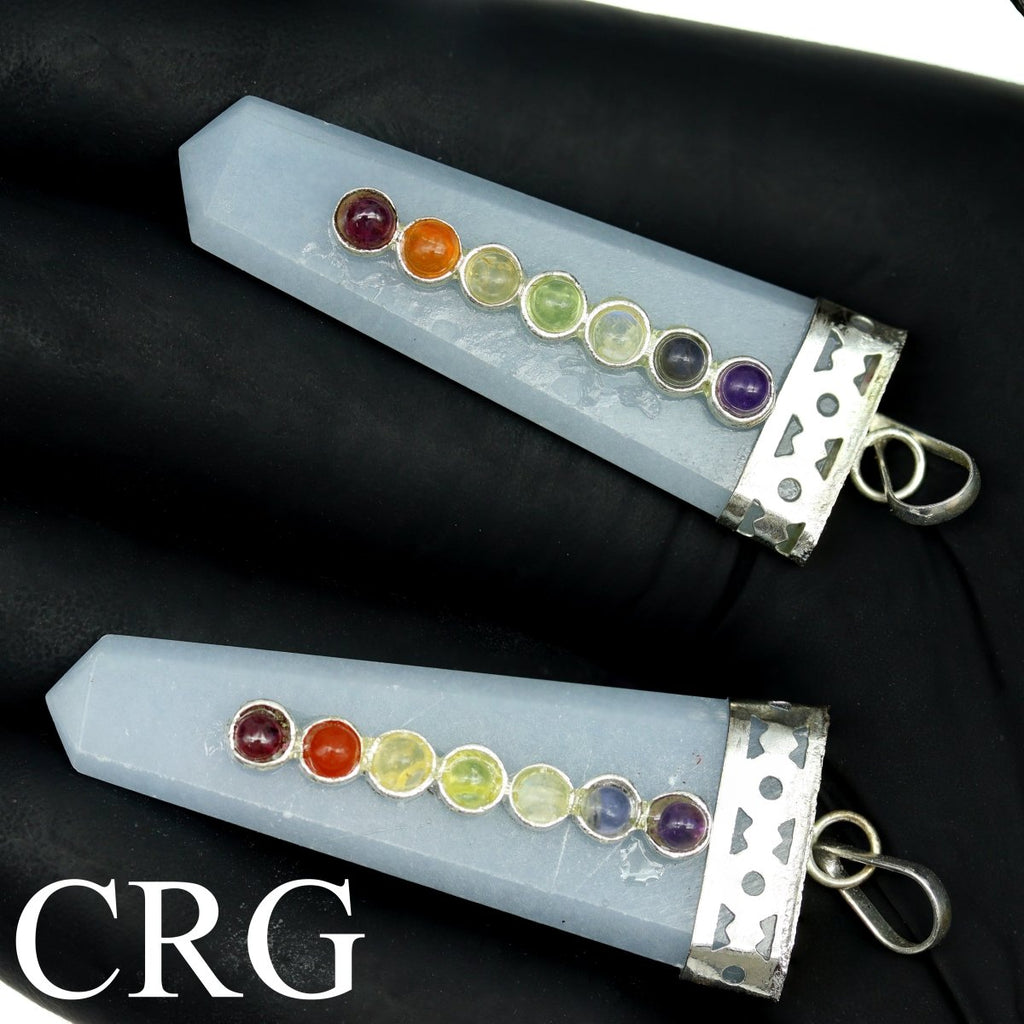 SET OF 4 - Flat Angelite Point Pendant with 7 Stone Overlay / 1.5" AVG
