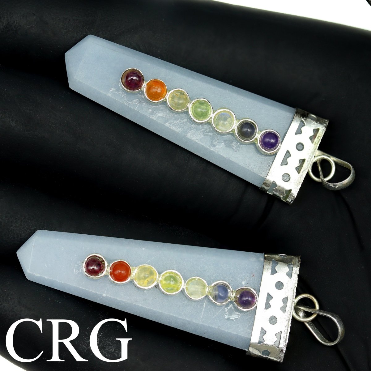 SET OF 4 - Flat Angelite Point Pendant with 7 Stone Overlay / 1.5" AVG