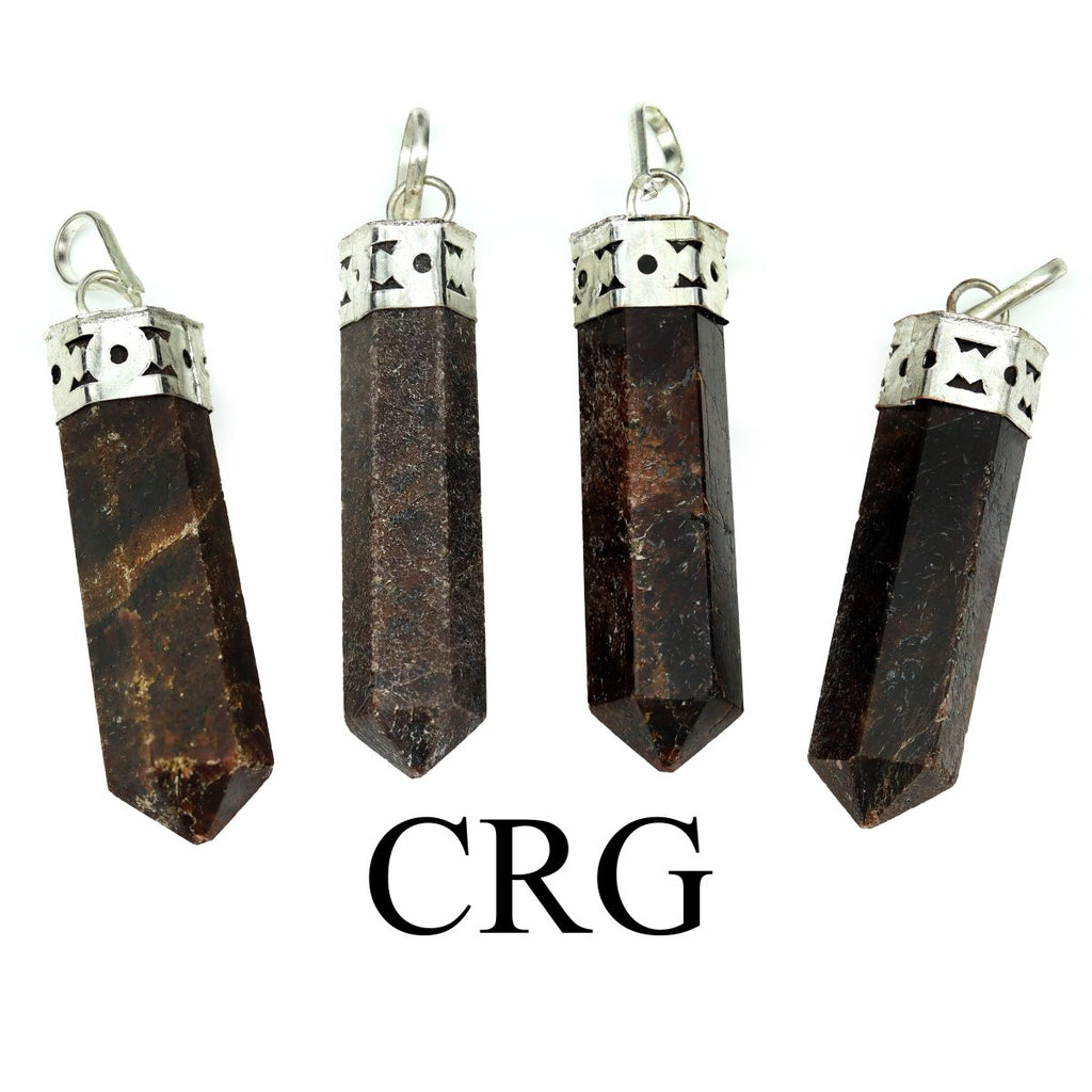 SET OF 4 - Garnet Point Pendant with Silver Cap / 1.5" AVG