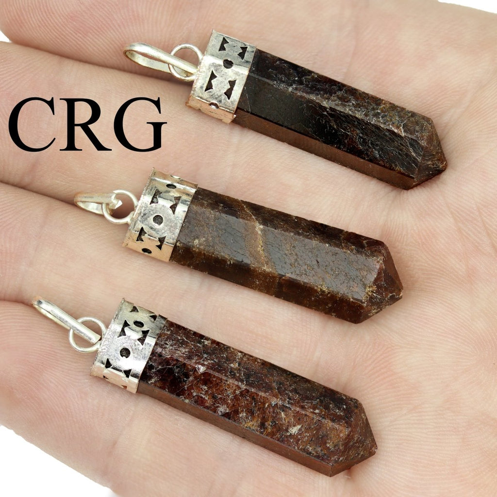 SET OF 4 - Garnet Point Pendant with Silver Cap / 1.5" AVG