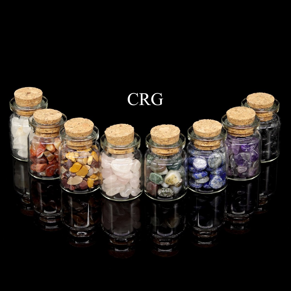 SET OF 4 - Gemstone Chip Bottle Set in Wood Box / 1" AVG