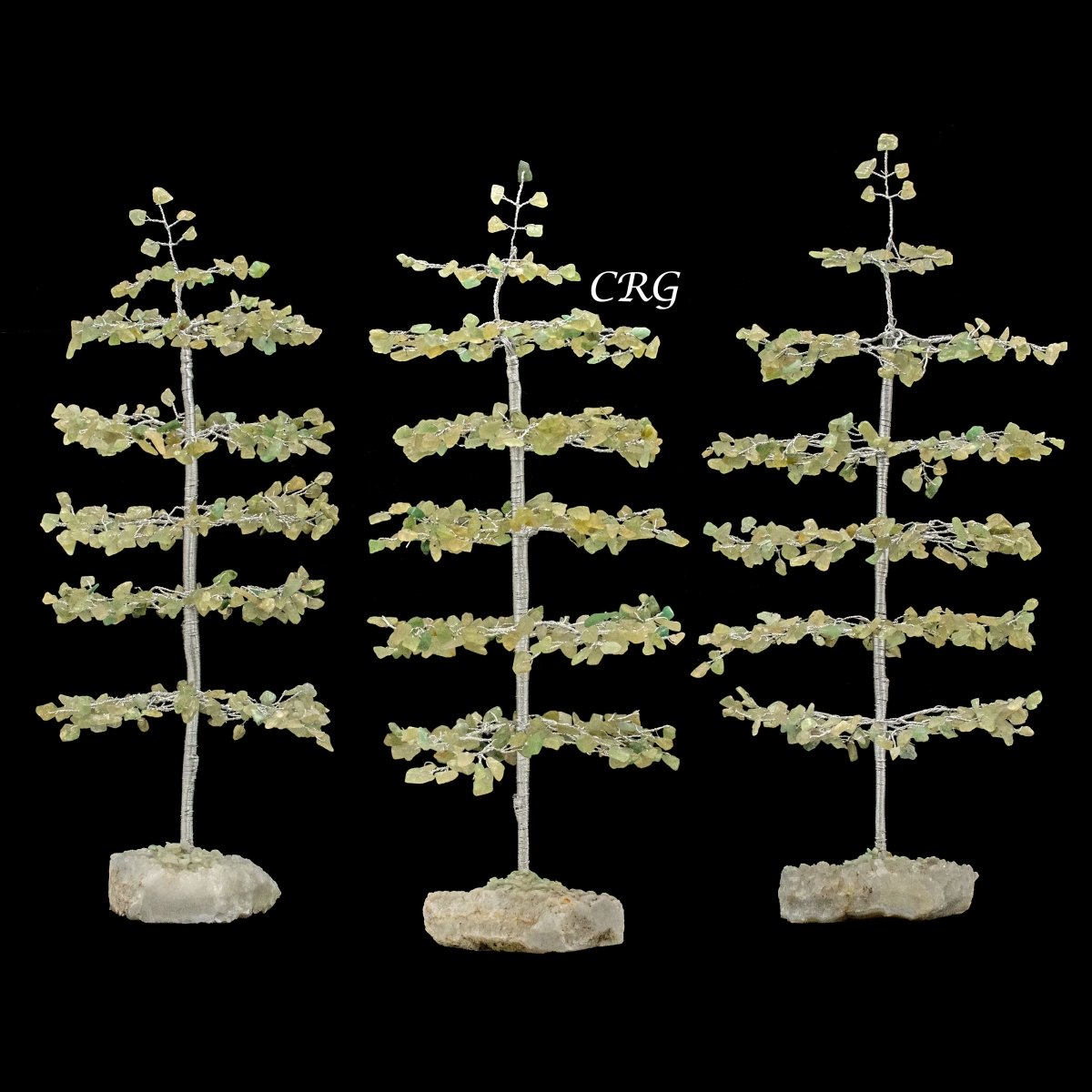SET OF 4 -Green Aventurine - 500 Gemstone Chip Tree w/ Cluster Base - Silver Wire