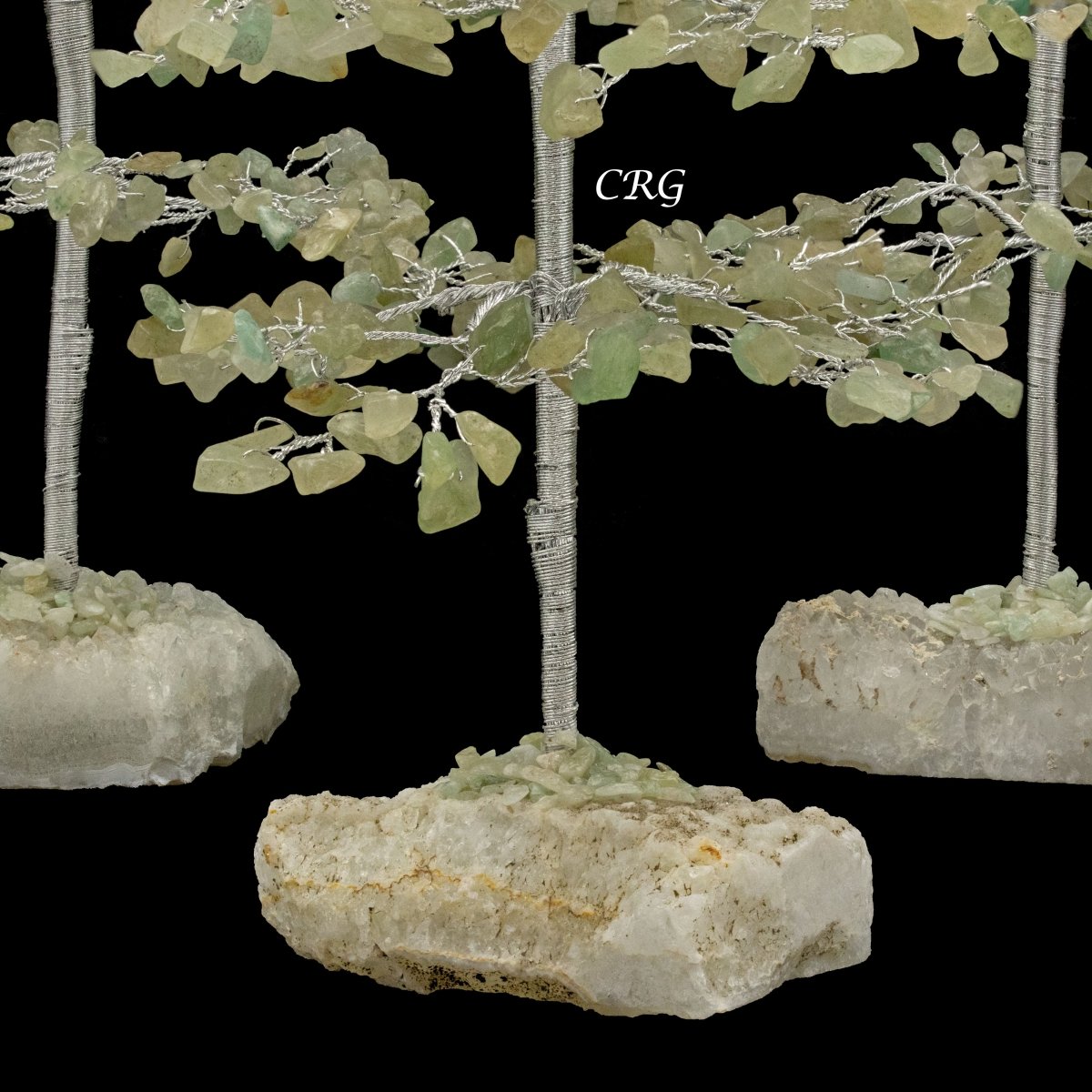 SET OF 4 -Green Aventurine - 500 Gemstone Chip Tree w/ Cluster Base - Silver Wire