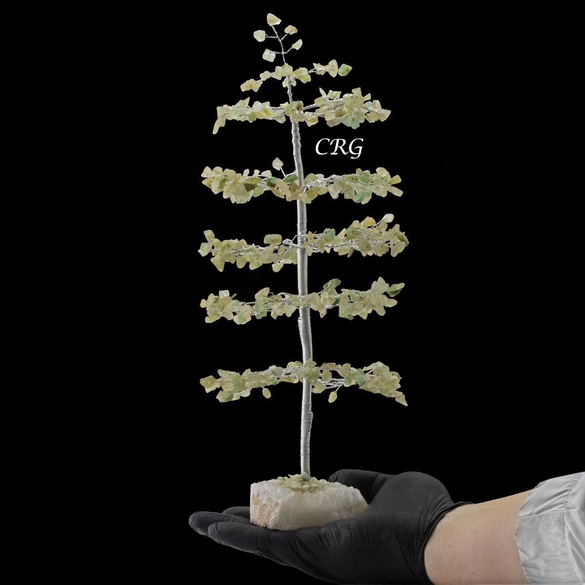 SET OF 4 -Green Aventurine - 500 Gemstone Chip Tree w/ Cluster Base - Silver Wire