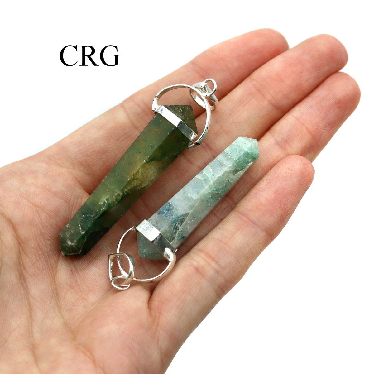 SET OF 4 - Green Aventurine Double Terminated Point Pendant with Silver Swivel Bail / 1" AVG
