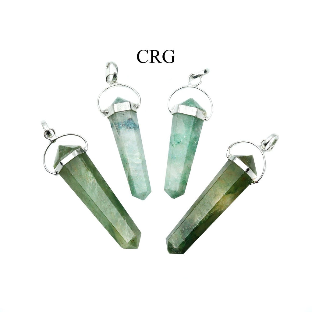 SET OF 4 - Green Aventurine Double Terminated Point Pendant with Silver Swivel Bail / 1" AVG