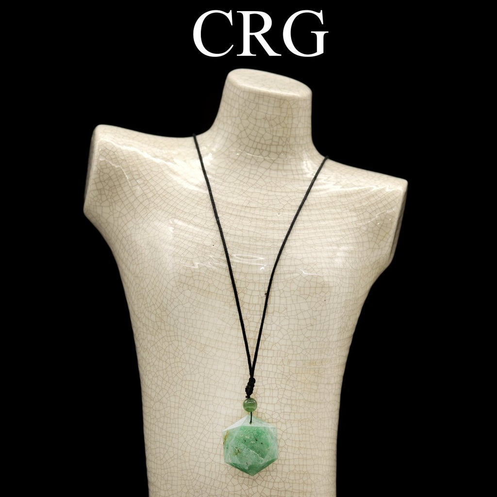 SET OF 4 - Green Aventurine Faceted Hexagon Pendant w/ Black Cord / 1" Avg