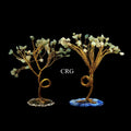 SET OF 4 - Green Aventurine Gemstone Chip Tree with Agate Slice Base and Gold Wire / 7-8" AVG