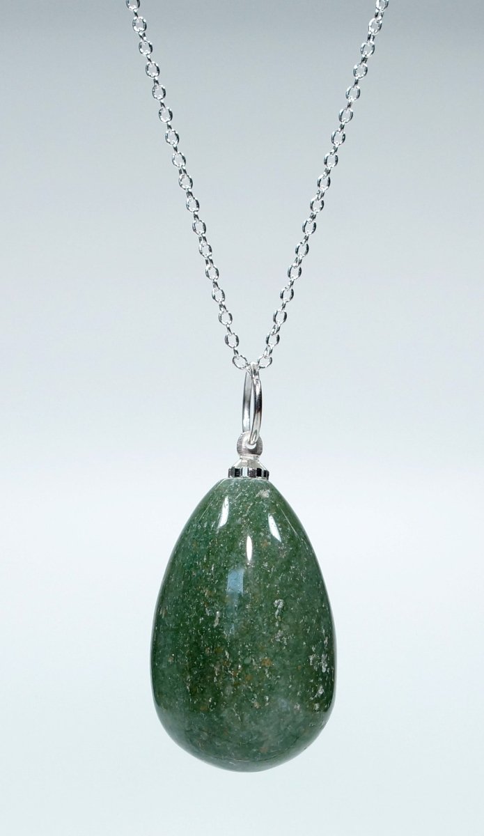 Green Aventurine Teardrop Pendant w/ Silver Bail - 1" - SET OF 4 (INJD)