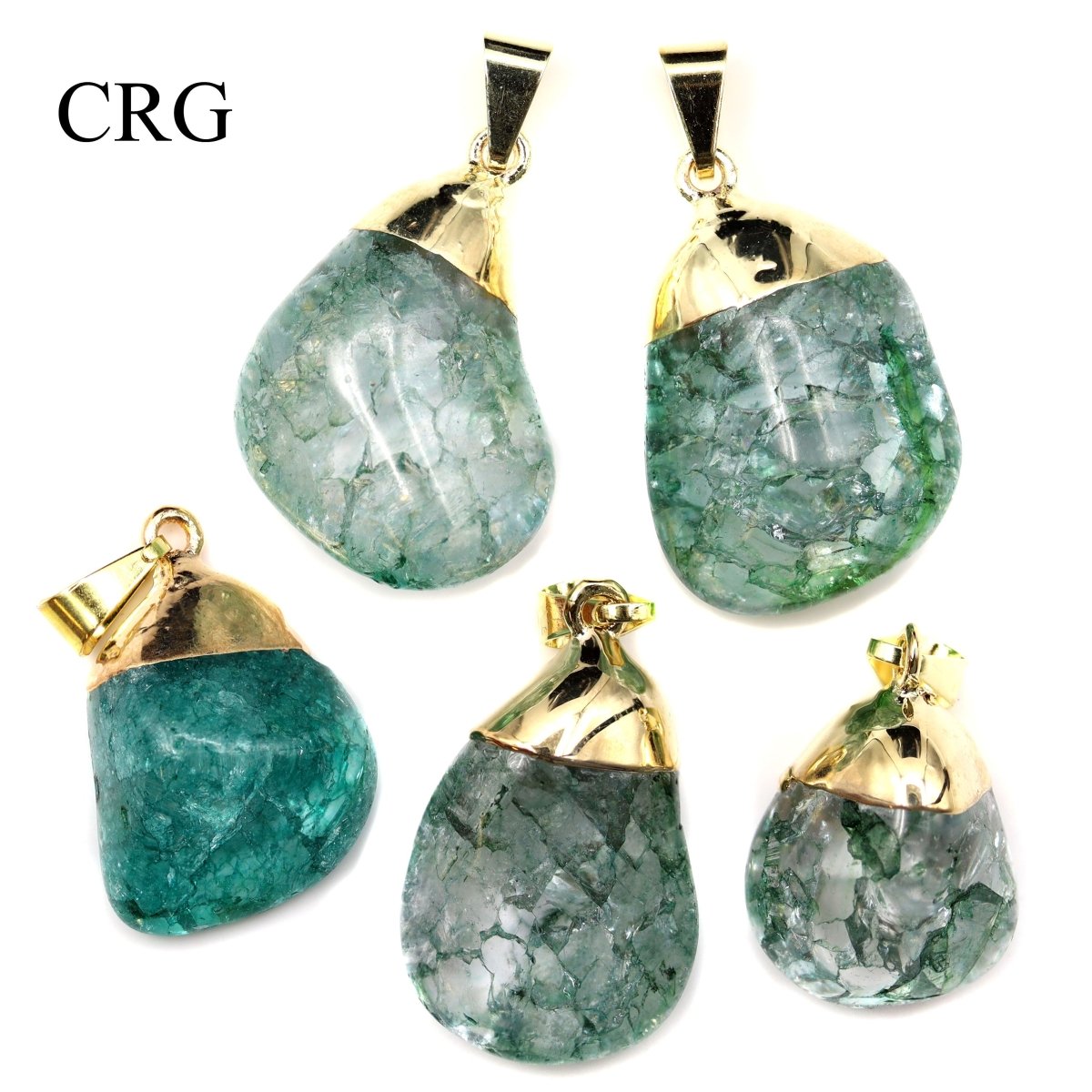 SET OF 4 - Green Crackle Quartz Pendant with Gold Plating / 1-2" AVG