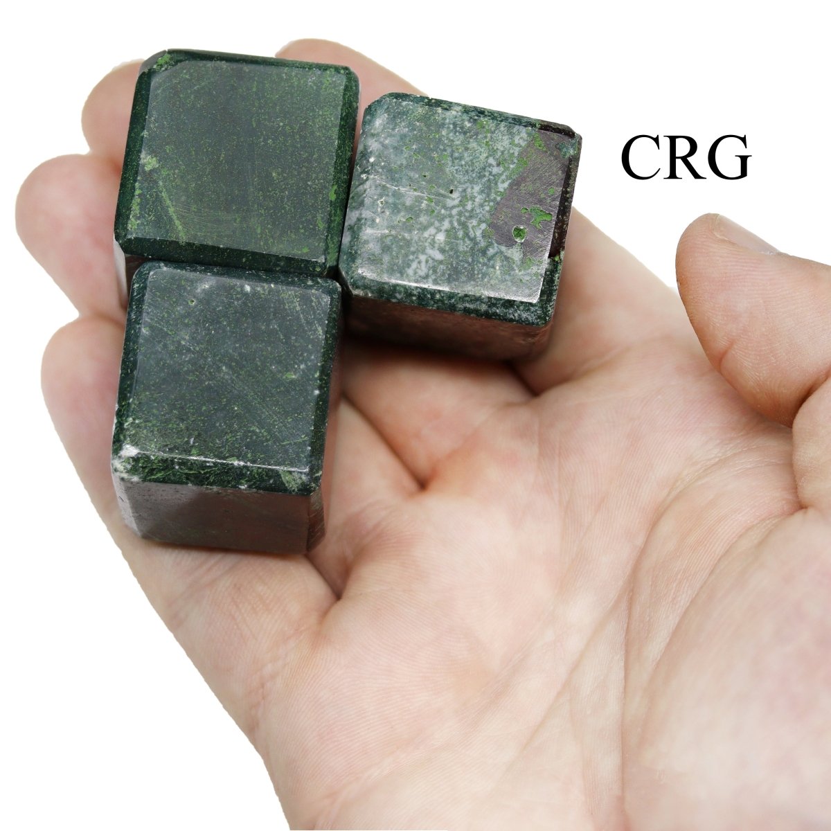 SET OF 4 - Green Jasper Gemstone Cubes / 30-40mm AVG