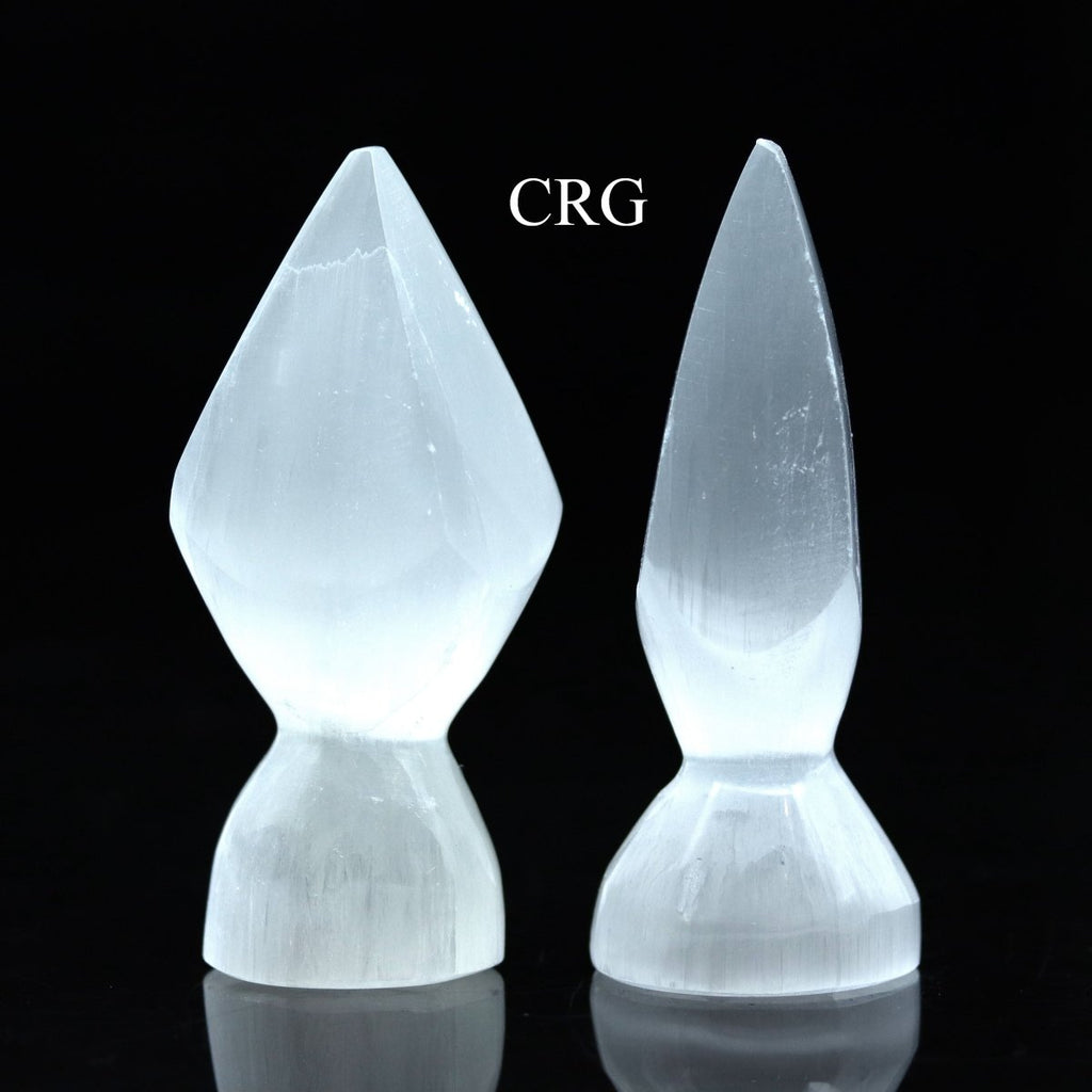 SET OF 4 - Hand-Carved Selenite Point with Base / 3.5-4" AVG