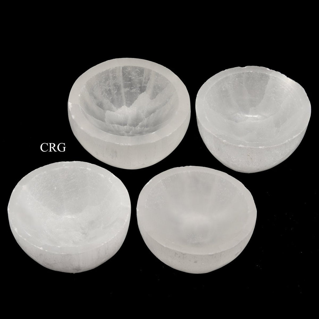 SET OF 4 - Hand-Carved Selenite Round Bowl / 50-60mm AVG
