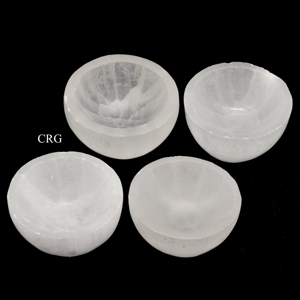 SET OF 4 - Hand-Carved Selenite Round Bowl / 50-60mm AVG