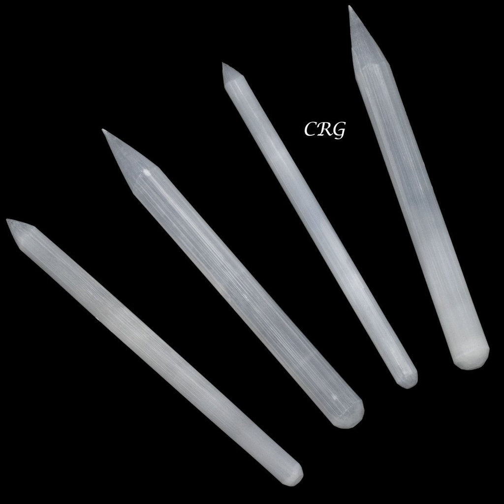 Hand Carved Thin Pencil Selenite Wand 6 to 6.5 Inches (4 Pieces)