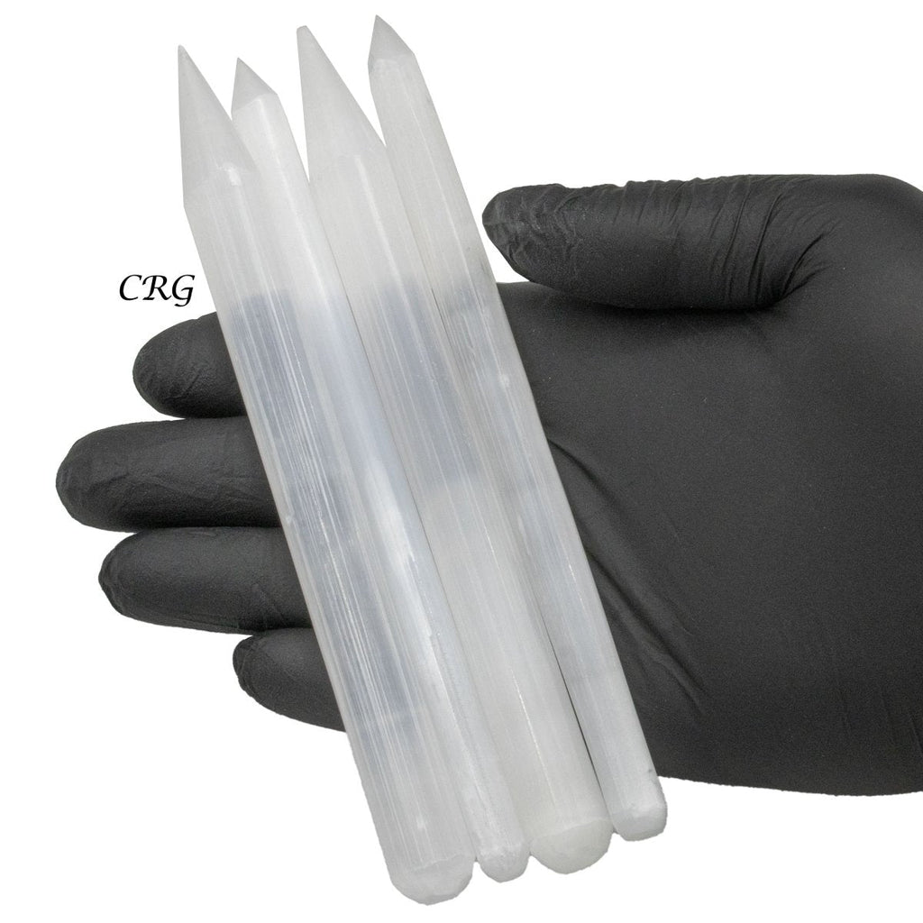 Hand Carved Thin Pencil Selenite Wand 6 to 6.5 Inches (4 Pieces)