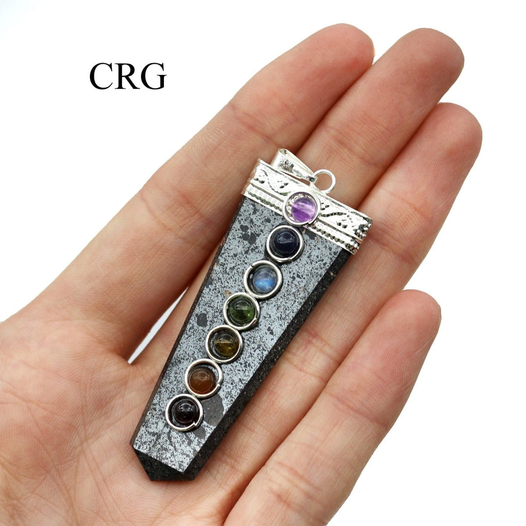 SET OF 4 - Hematite Flat Point Pendants with 7 Stone Overlay / 2" AVG