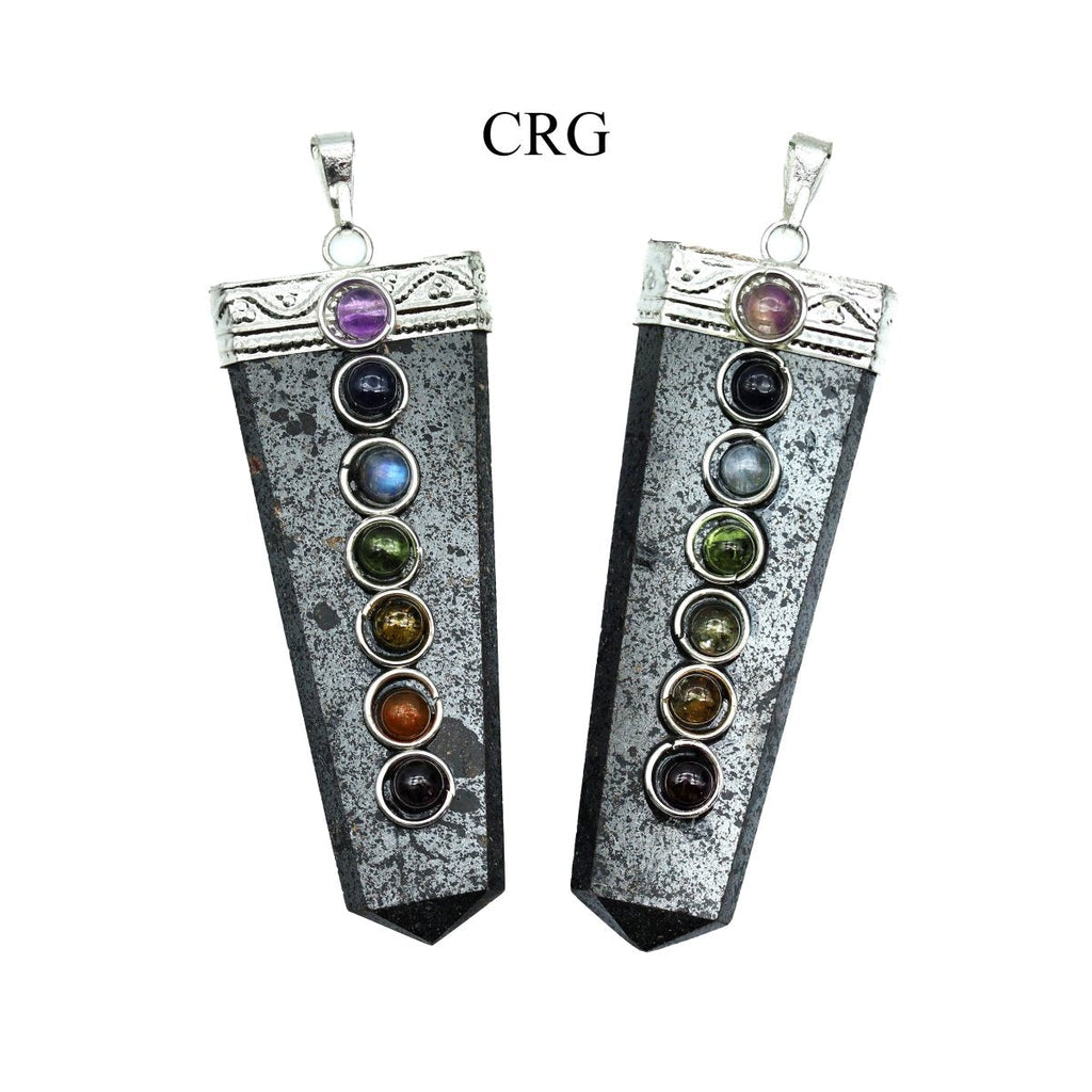 SET OF 4 - Hematite Flat Point Pendants with 7 Stone Overlay / 2" AVG