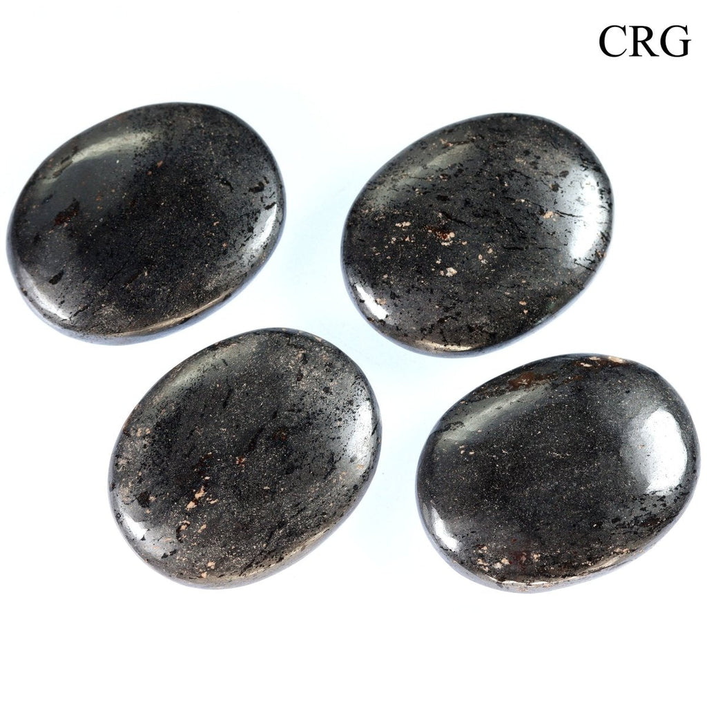SET OF 4 - Hematite Palm Stone / 50mm AVG