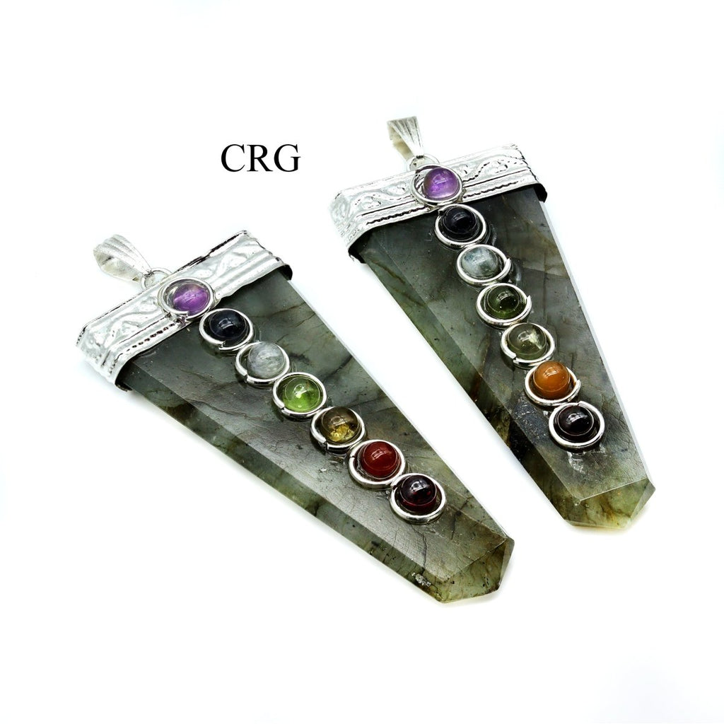 SET OF 4 - Labradorite 7 Stone Flat Point Pendants / 1.5" Avg