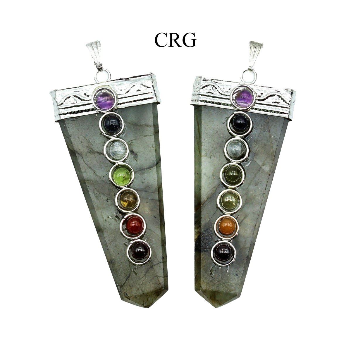 SET OF 4 - Labradorite 7 Stone Flat Point Pendants / 1.5" Avg