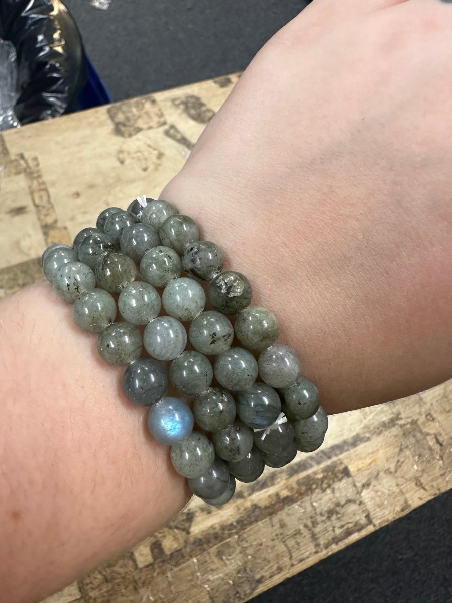 SET OF 4 - Labradorite Premium Bead Stretch Bracelet / 10-15mm AVG