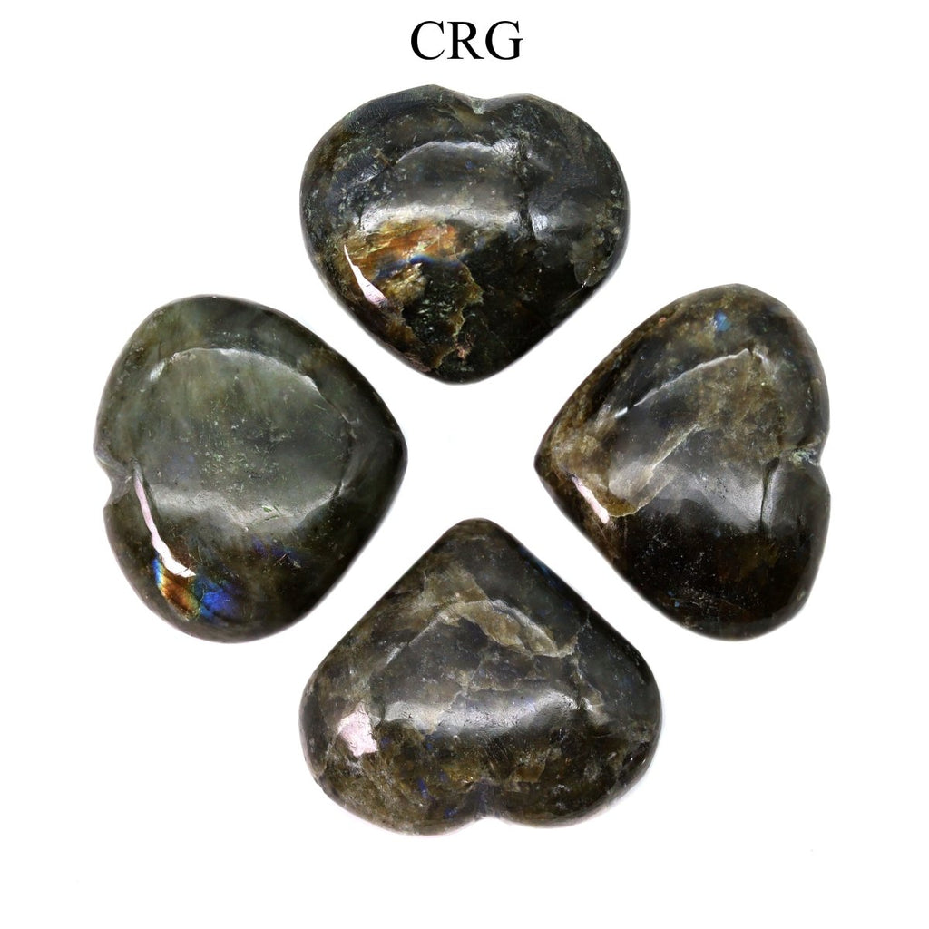 SET OF 4 - Labradorite Puffy Gemstone Hearts / 2-4" AVG