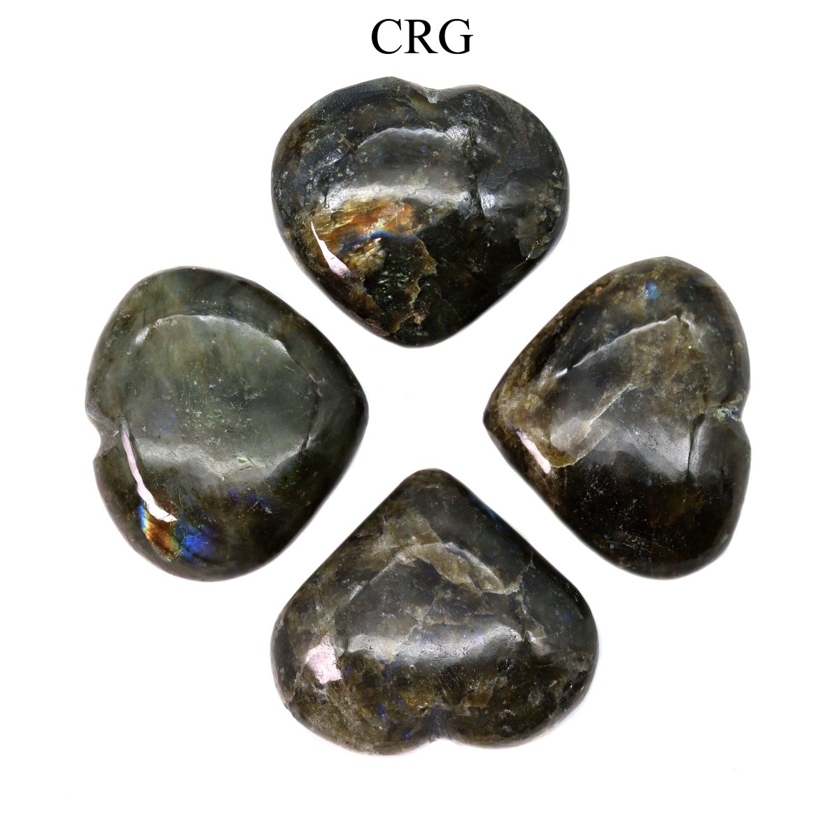 SET OF 4 - Labradorite Puffy Gemstone Hearts / 2-4" AVG