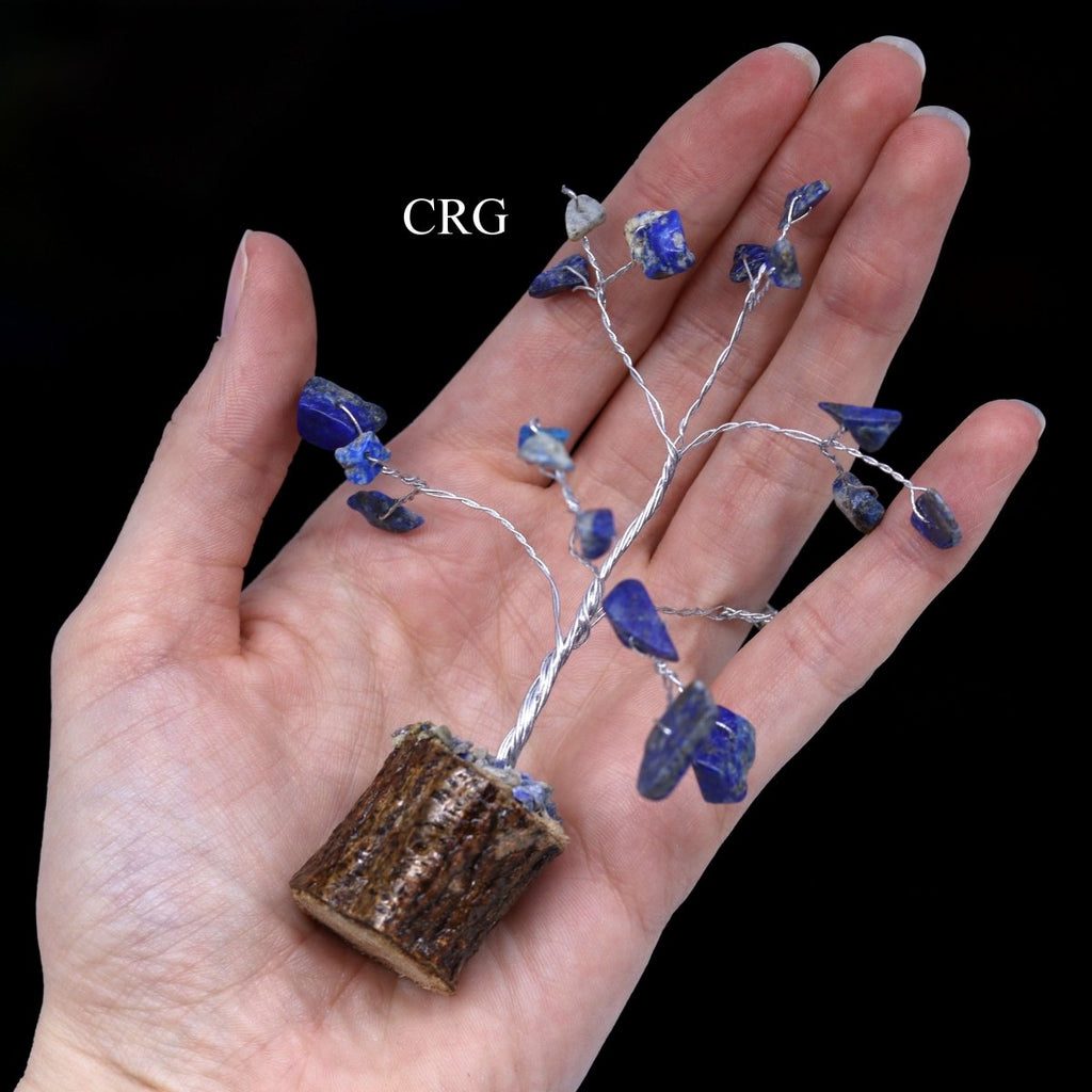 SET OF 4 - Lapis Gemstone Chip Tree on Wood Base / 3-4" AVG