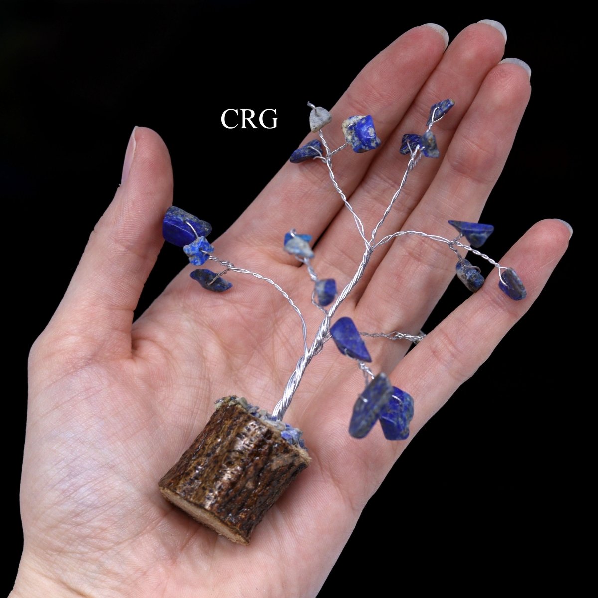 SET OF 4 - Lapis Gemstone Chip Tree on Wood Base / 3-4" AVG