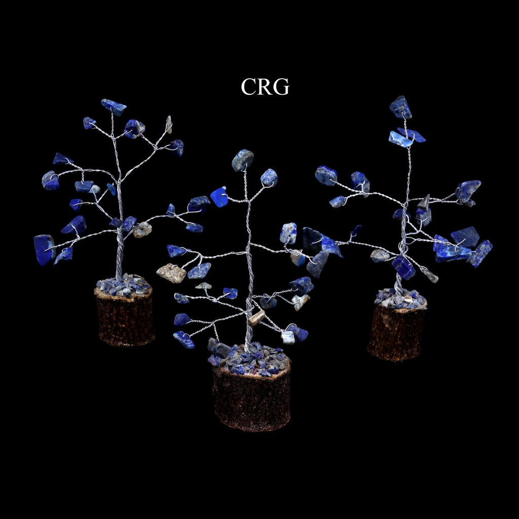 SET OF 4 - Lapis Gemstone Chip Tree on Wood Base / 3-4" AVG