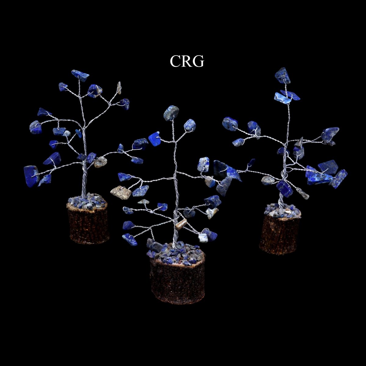 SET OF 4 - Lapis Gemstone Chip Tree on Wood Base / 3-4" AVG