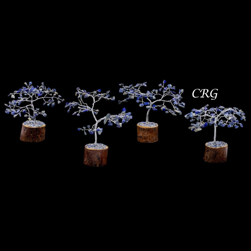SET OF 4 -Lapis Lazuli - 100 Gemstone Chip Tree w/ Wood Base - Silver Wire
