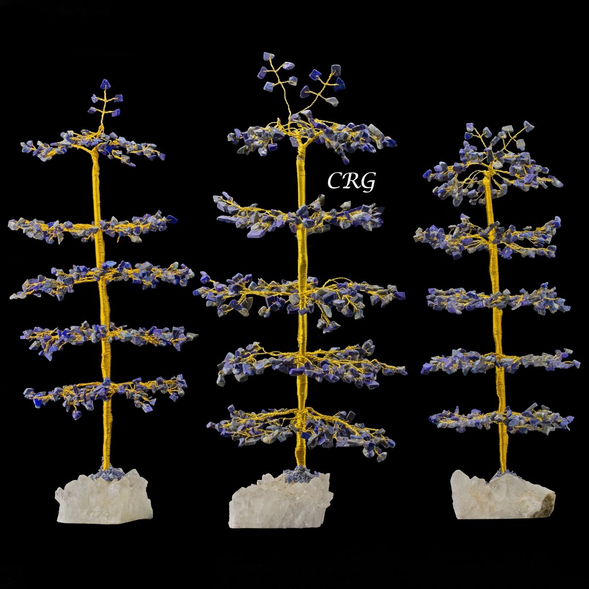 SET OF 4 -Lapis Lazuli - 500 Gemstone Chip Tree w/ Cluster Base - Gold Wire