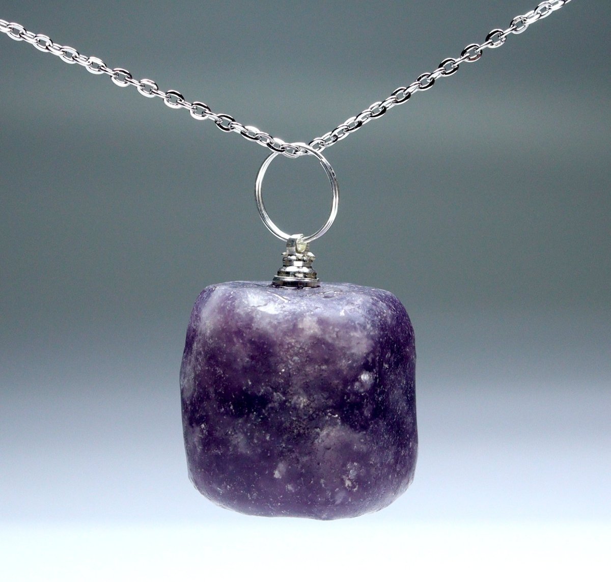 SET OF 4 - Lepidolite Tumbled Pendant with Silver Plated Bail / 1" AVG