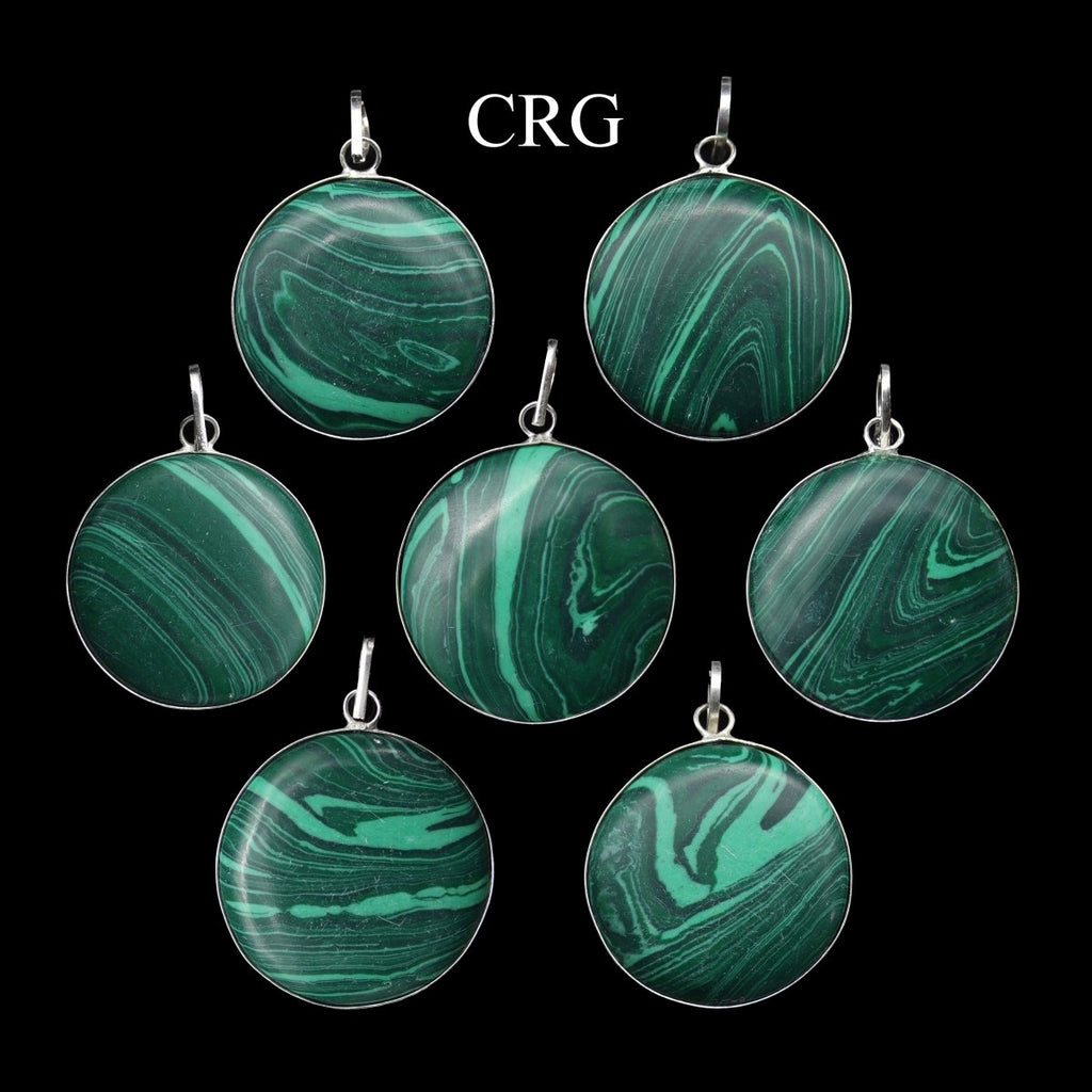 Malachite-like Silver Plated Round Cabochon Pendant - 1" - Set of 4