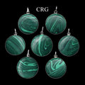 Malachite-like Silver Plated Round Cabochon Pendant - 1" - Set of 4
