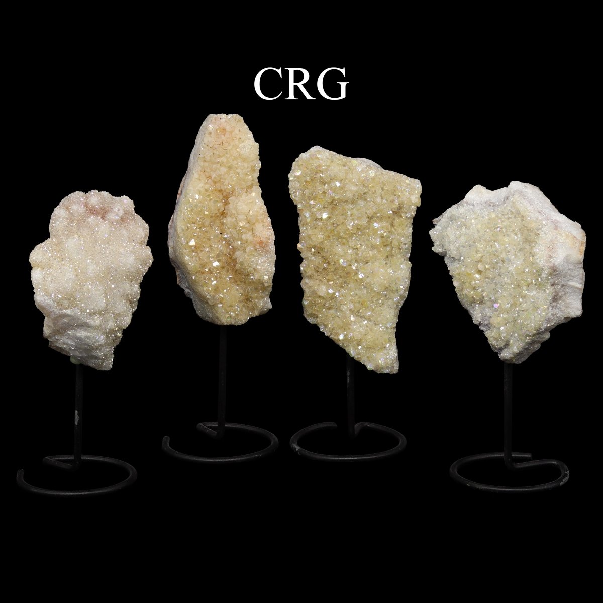 SET OF 4 - Mini Aura Citrine Druzy On Metal Base