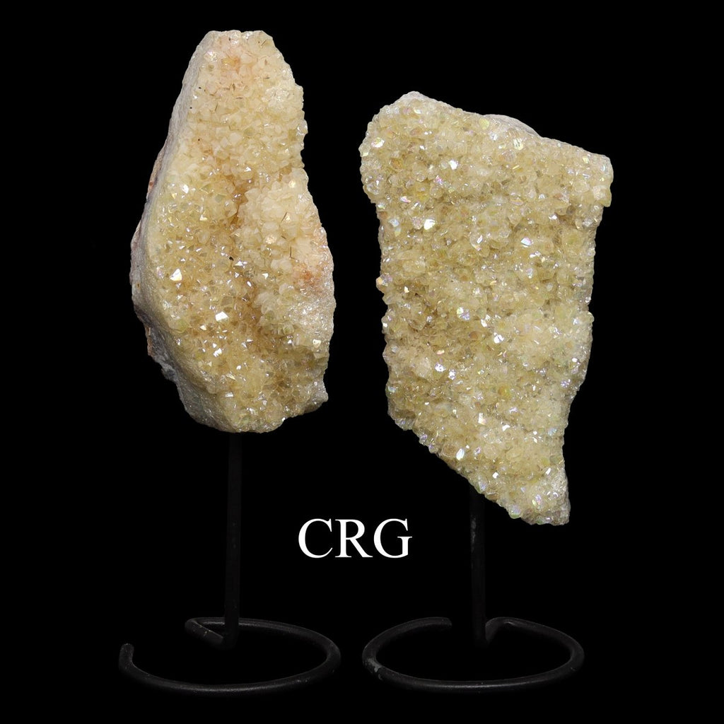 SET OF 4 - Mini Aura Citrine Druzy On Metal Base