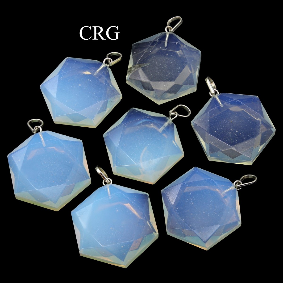 SET OF 4 - Opalite Faceted Hexagon Pendant with Silver Bail / 1" AVG