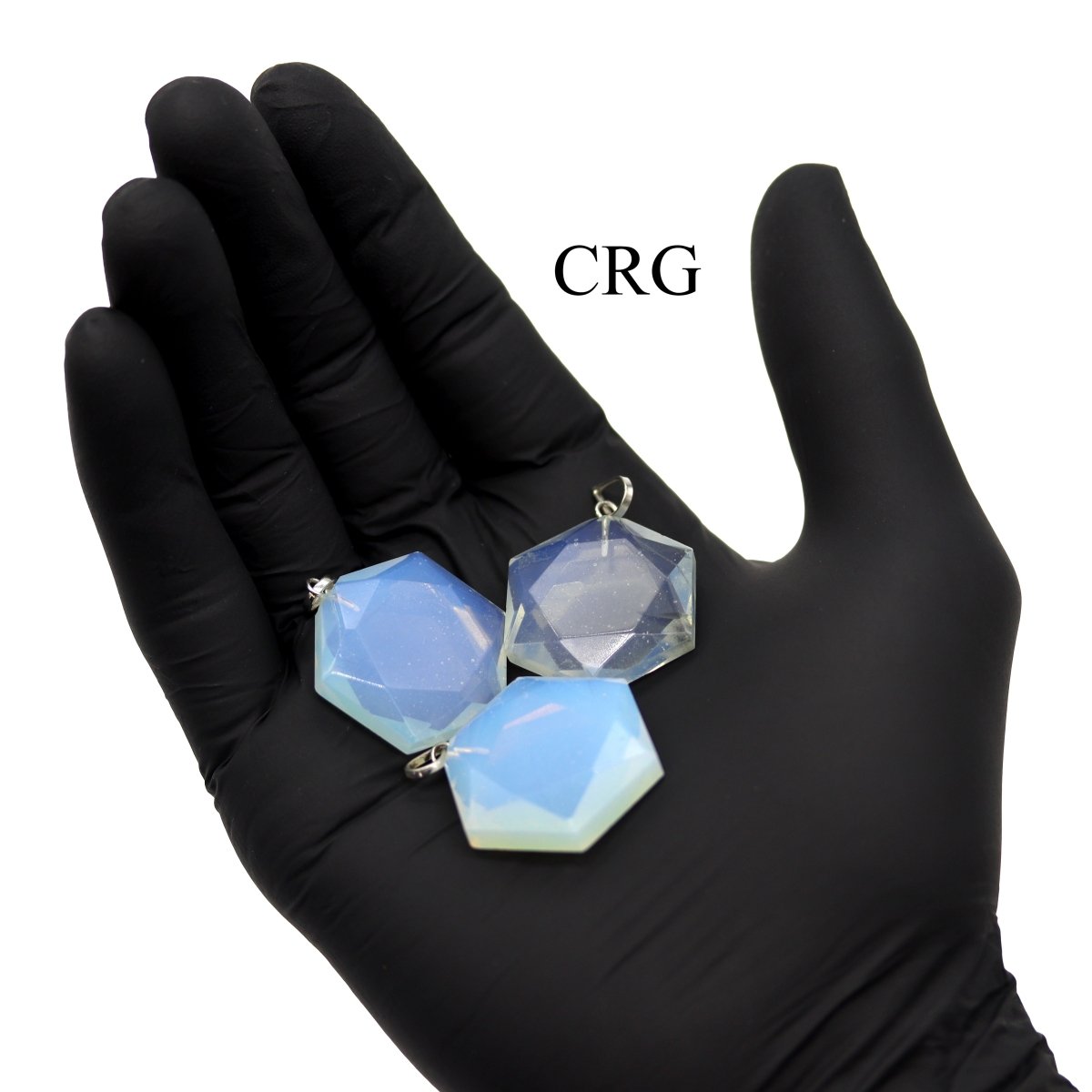 SET OF 4 - Opalite Faceted Hexagon Pendant with Silver Bail / 1" AVG