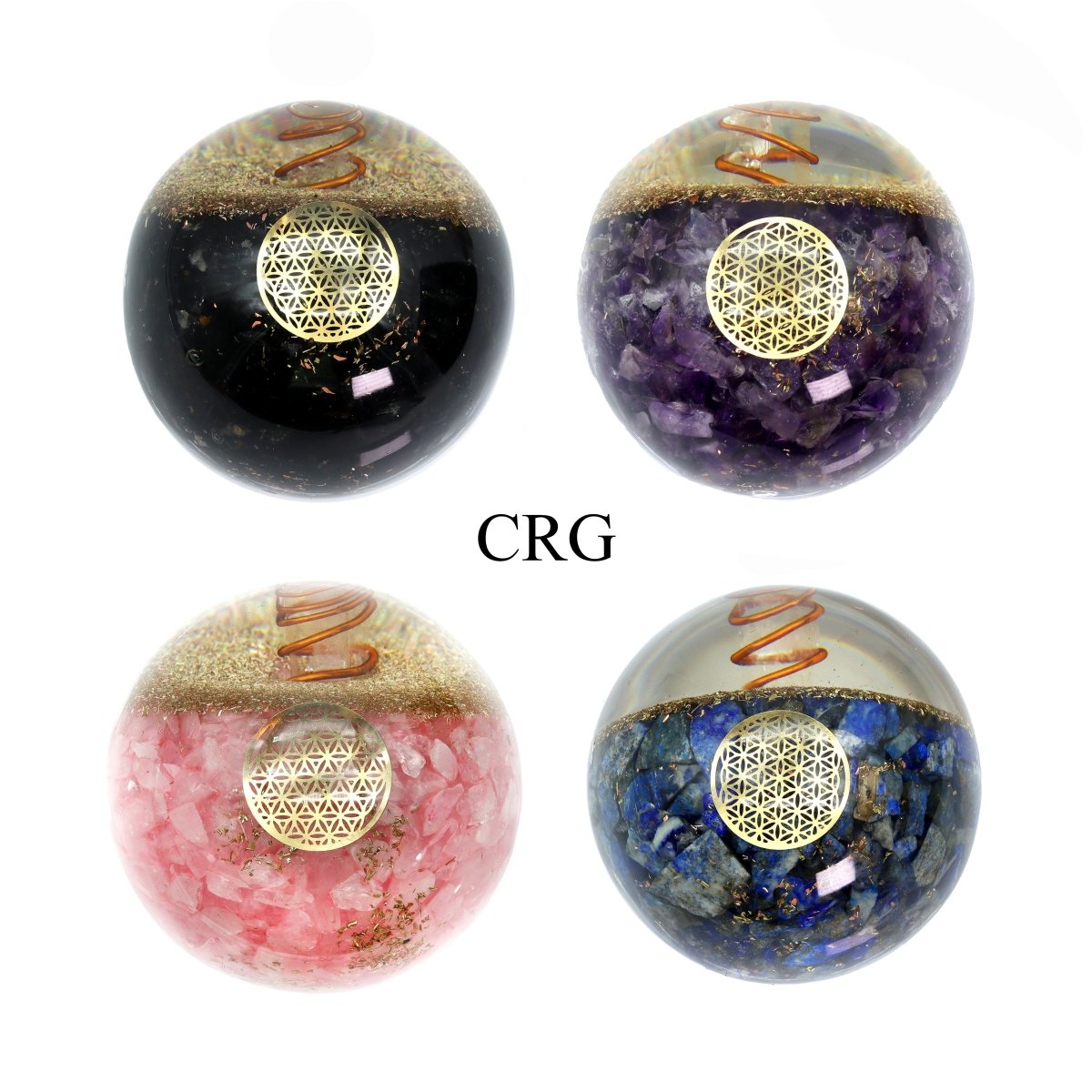 SET OF 4 - Orgonite Gemstone Spheres / 2.5" AVG