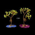 SET OF 4 - Peridot Gemstone Chip Tree with Agate Slice Base and Gold Wire / 7-8" AVG