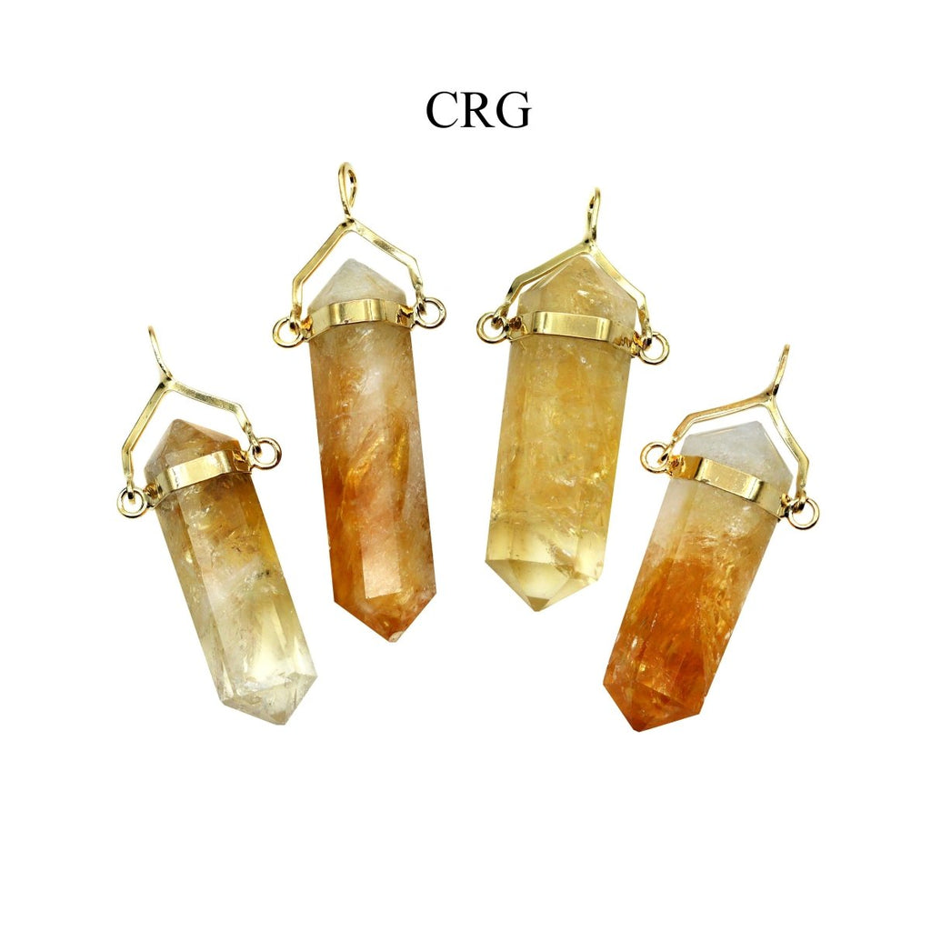 SET OF 4 - Polished Citrine Double Terminated Point Pendant with Gold Swivel Bail / 1-2" AVG
